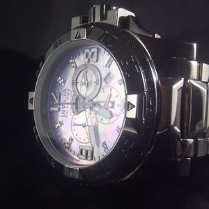 INVICTA GUNMETAL PLATINUM TONE MOP DIAMOND WATCH